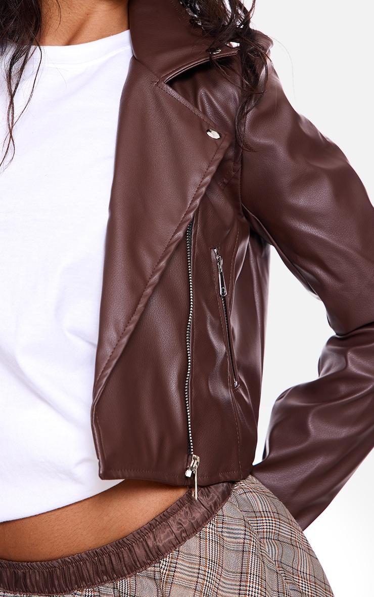 Chocolate Basic Faux Leather Biker Jacket Product Image