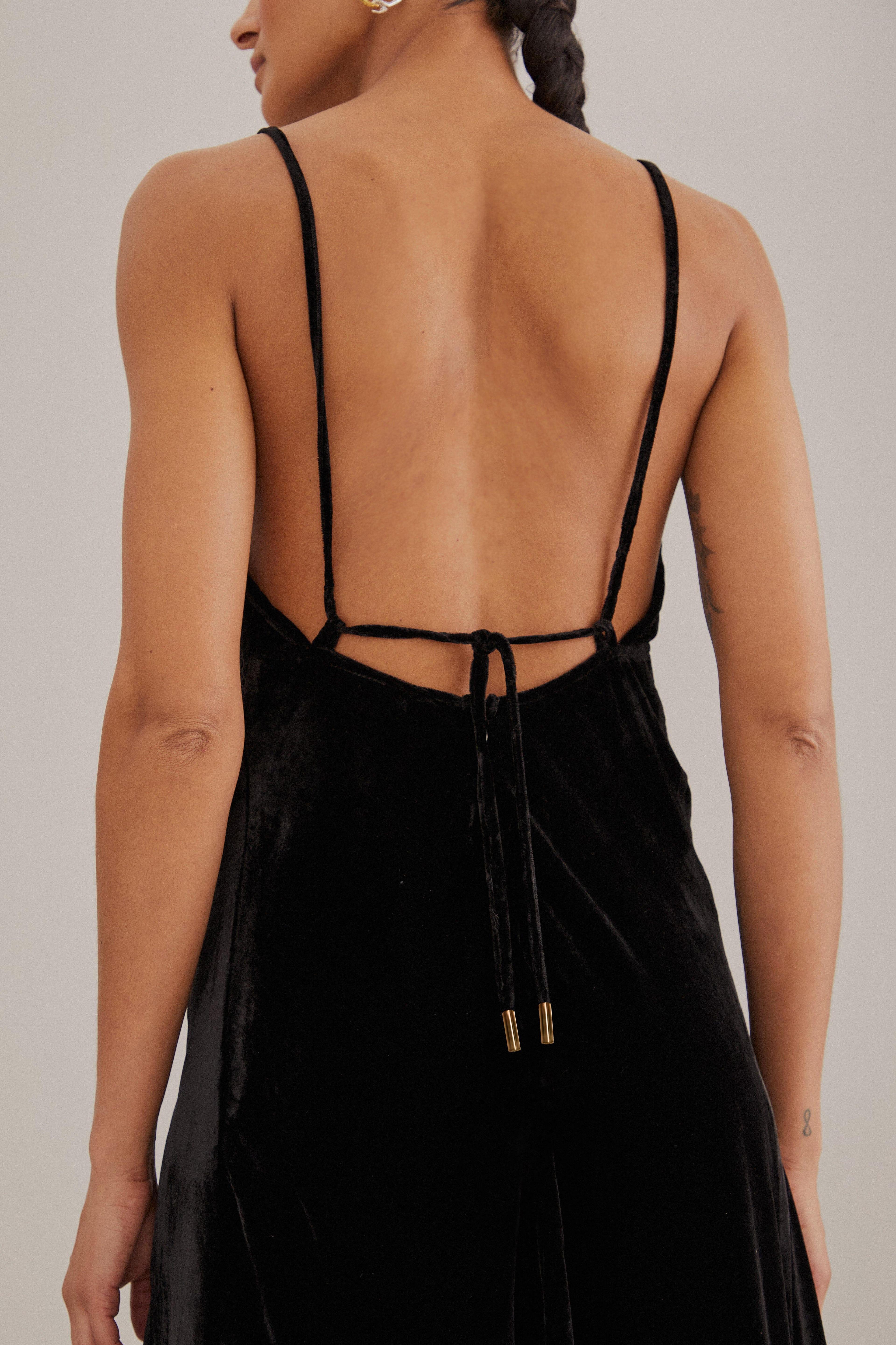 Black Richelieu Velvet Slip Dress Product Image