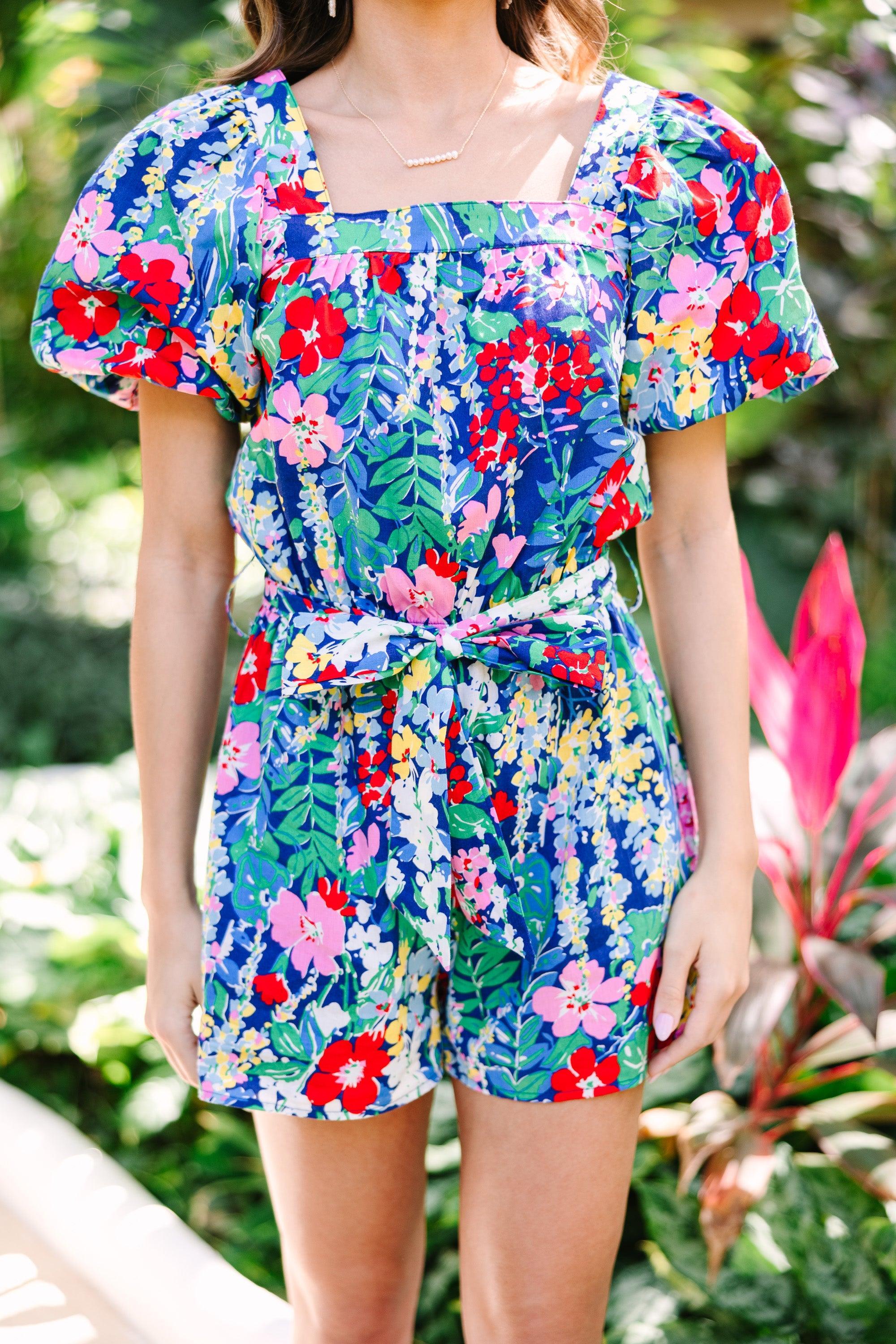 Can't Say No Navy Blue Floral Romper Female Product Image