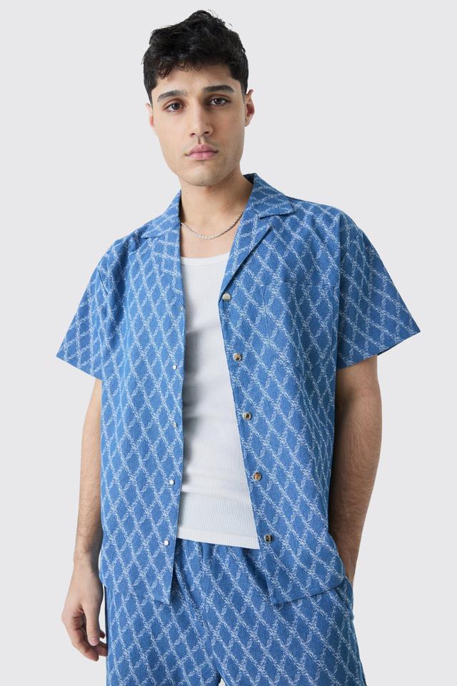 Boxy Fit Fabric Interest Denim Shirt | boohooMAN USA Product Image