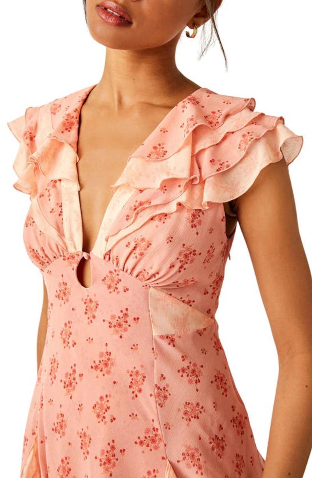 Joaquin Floral Ruffle Plunge Dress In Pink Product Image