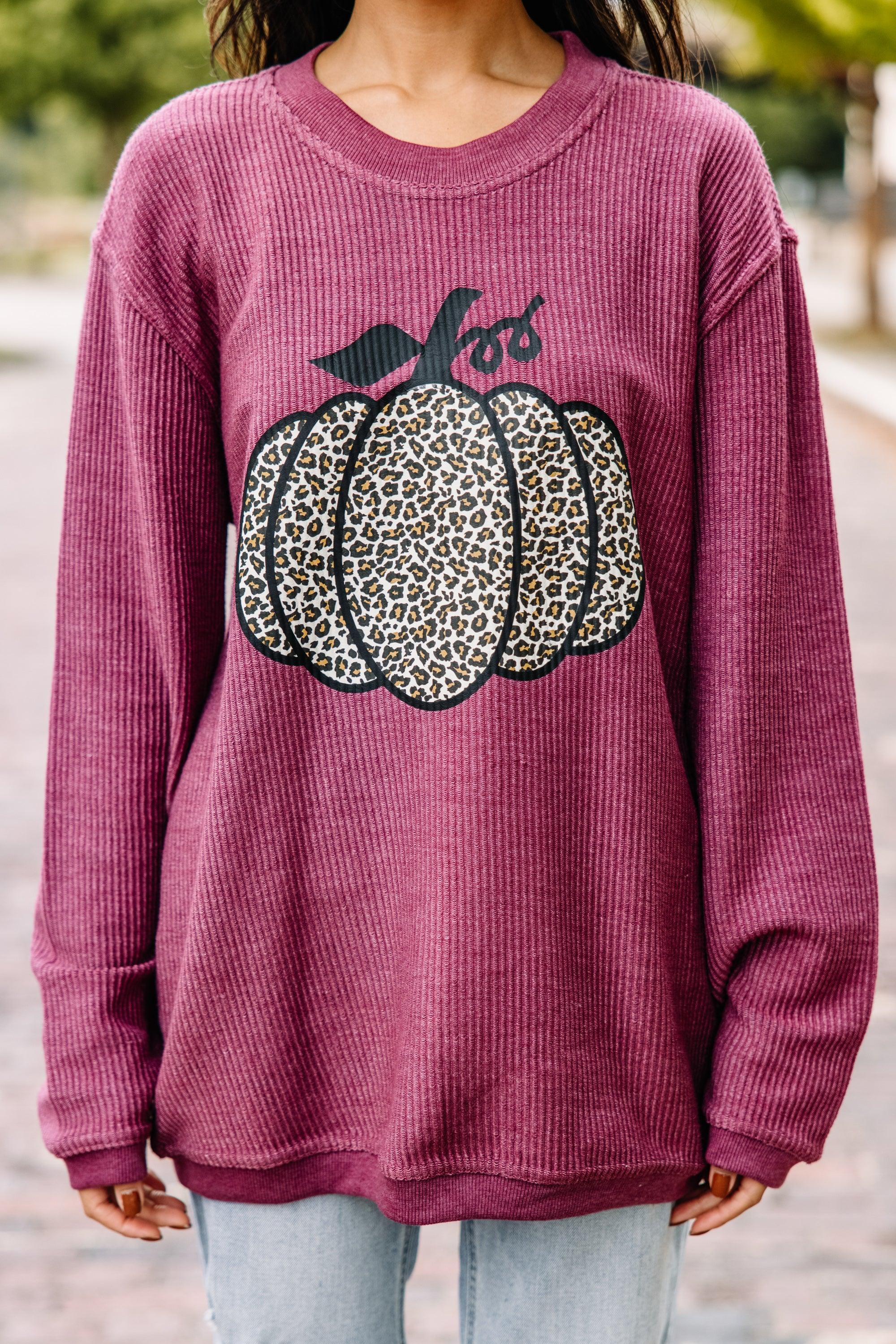 Leopard Pumpkin Maroon Corded Graphic Sweatshirt Female Product Image