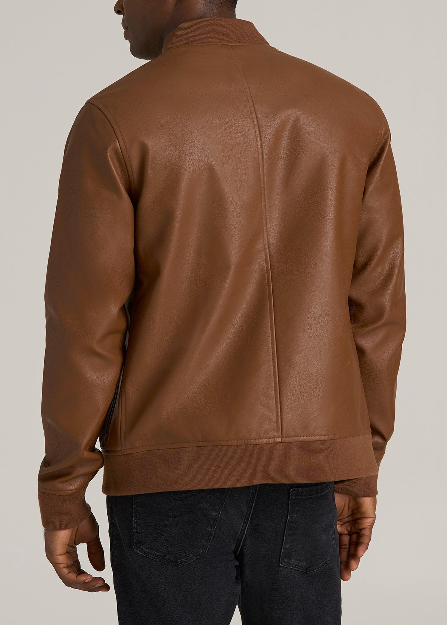 Faux Leather Bomber Jacket for Tall Men in Aztec Brown Male Product Image