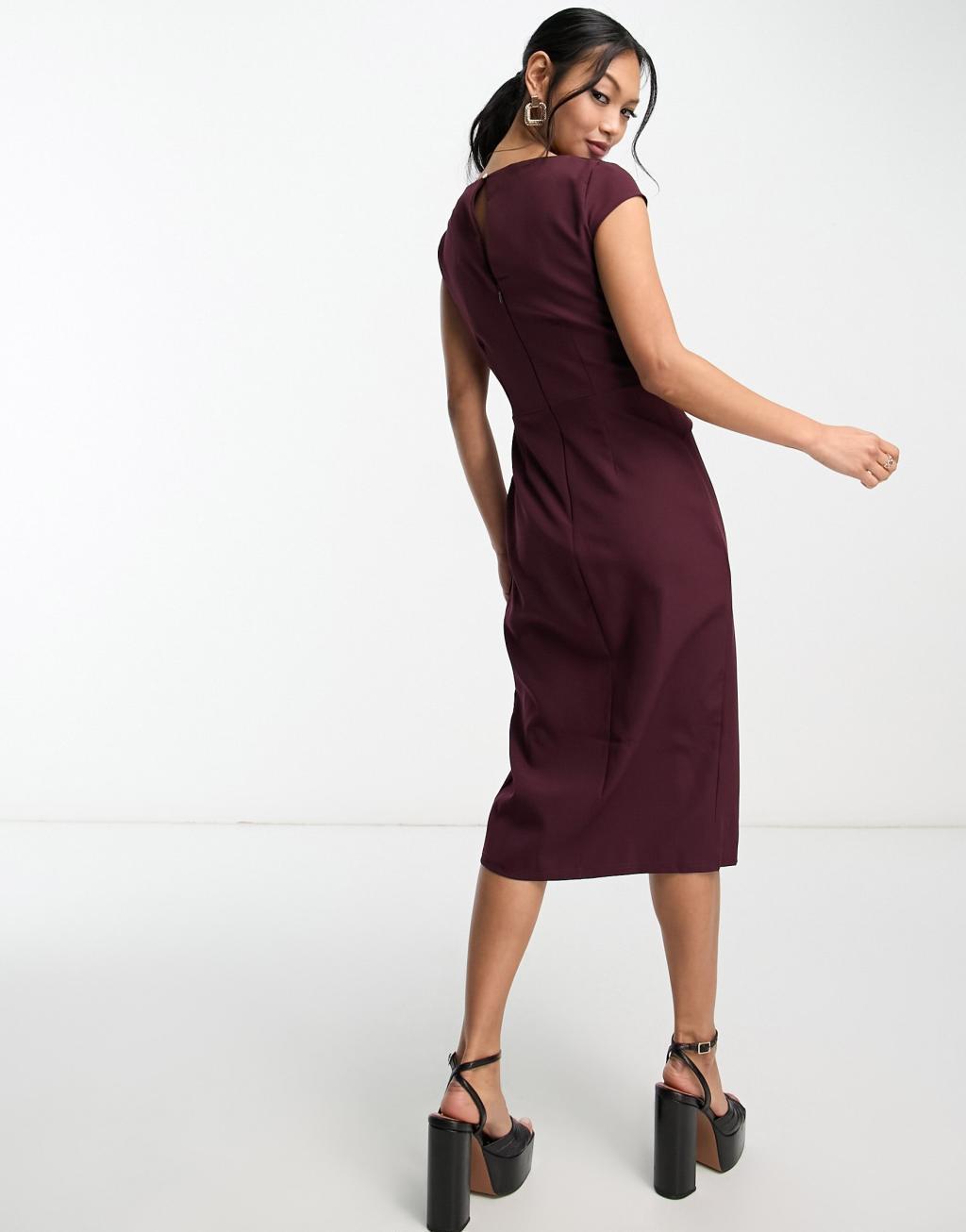 Lipsy corsetted cut out midi dress in burgundy Product Image