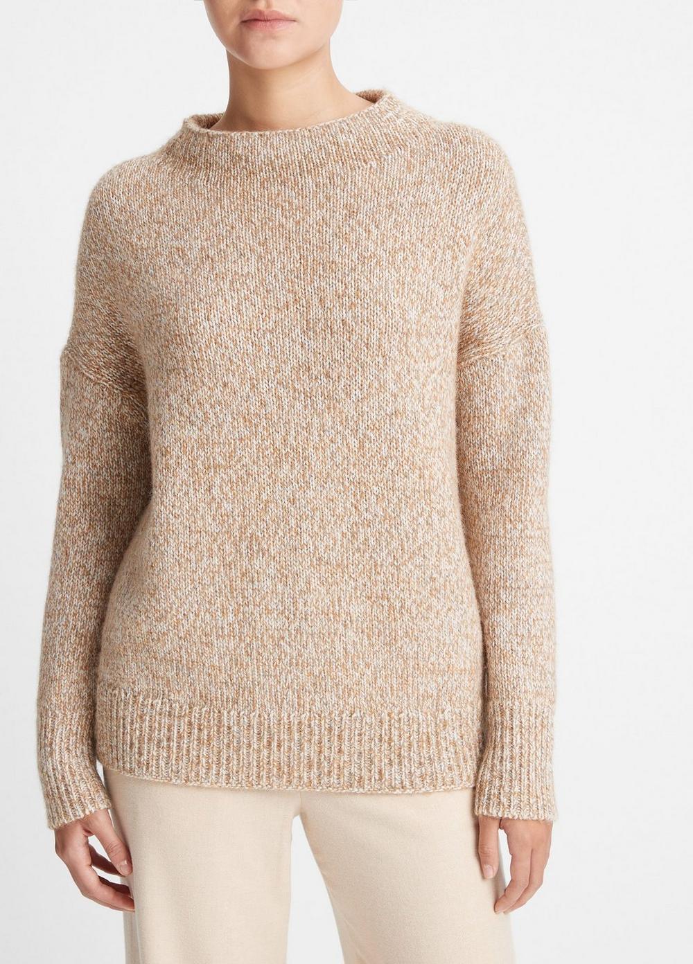 Tweed-Effect Wool-Blend Funnel Neck Sweater Product Image