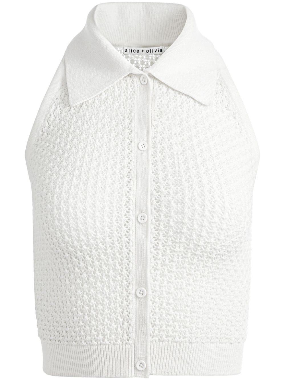 Spread-collar Crochet Top In White Product Image