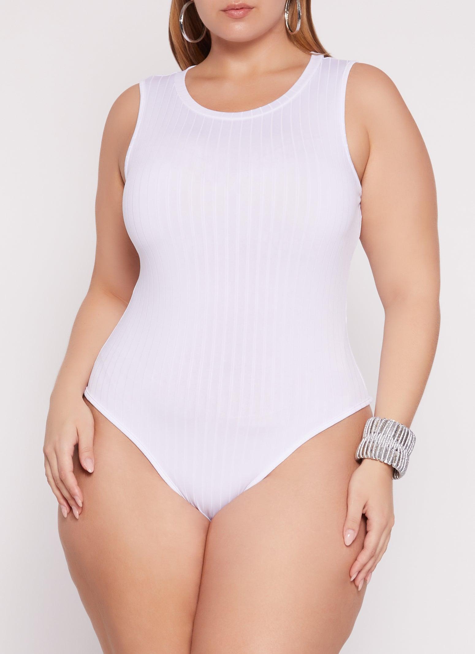 Womens Plus Size Daisy Ribbed Crew Neck Tank Bodysuit Product Image