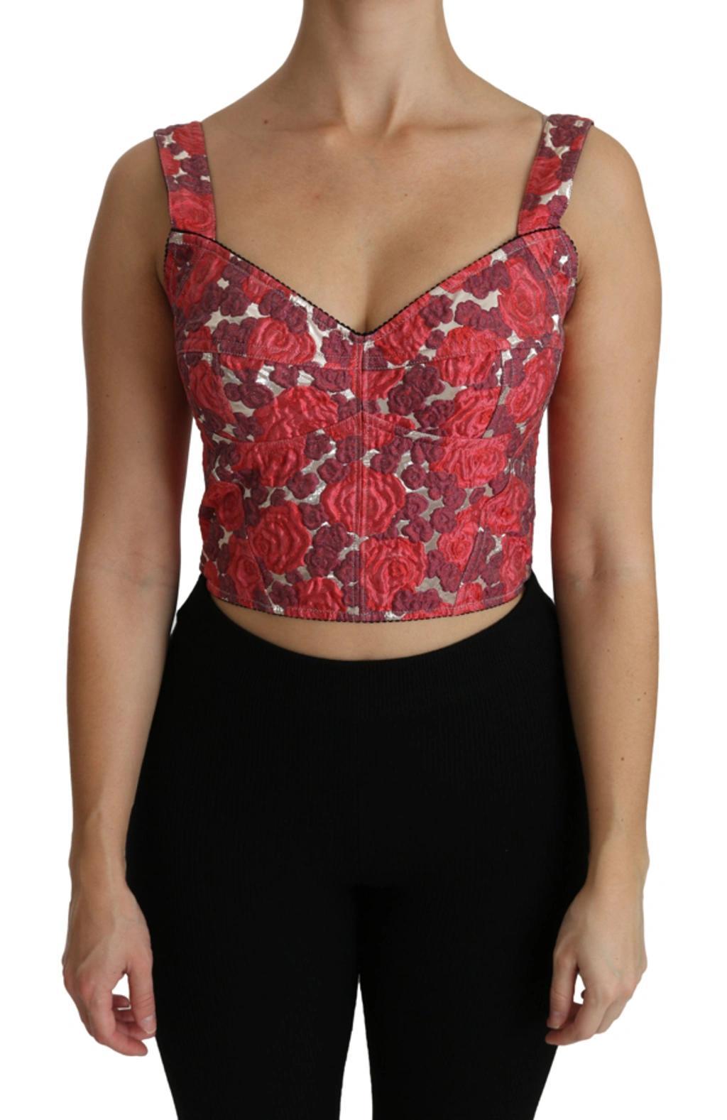 Pink Floral Brocade Cropped Blouse Tank Top Product Image