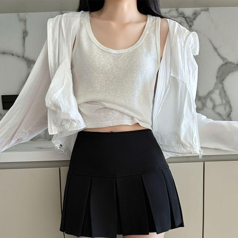 Mid Rise Panel Accordion Pleat A-line Sports Mini Skirt With Inset Shorts Product Image