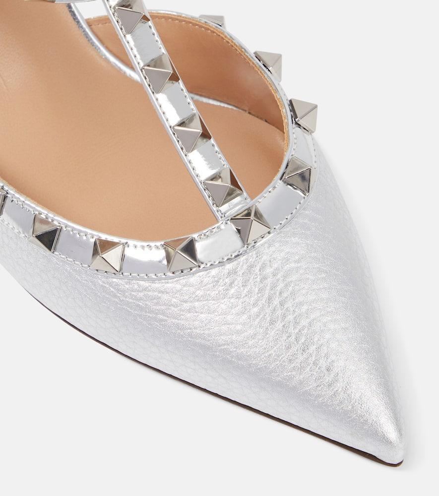 Rockstud Metallic Leather Slingback Pumps In Silver Product Image