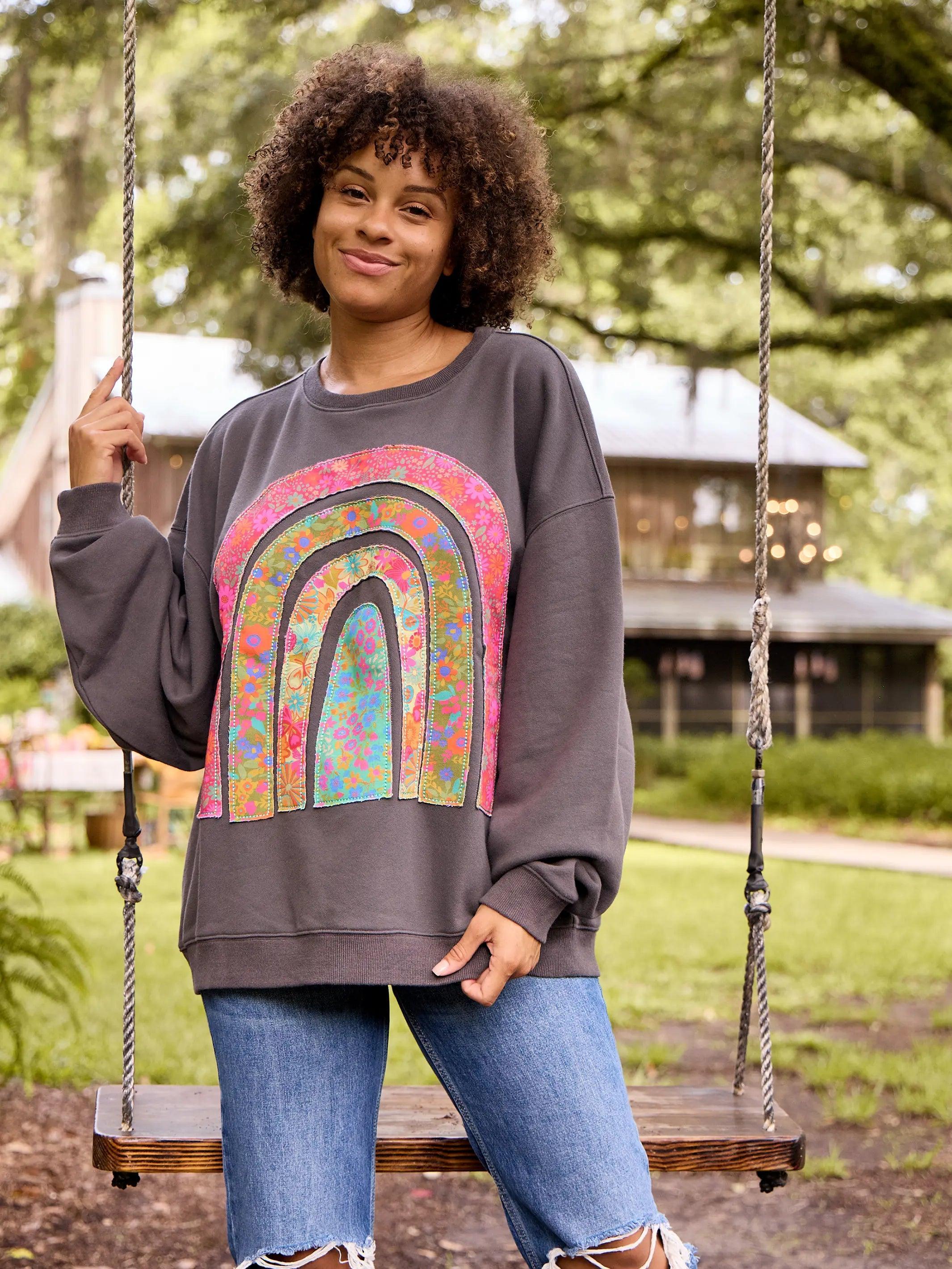 Applique Pullover Sweatshirt - Charcoal Rainbow Product Image