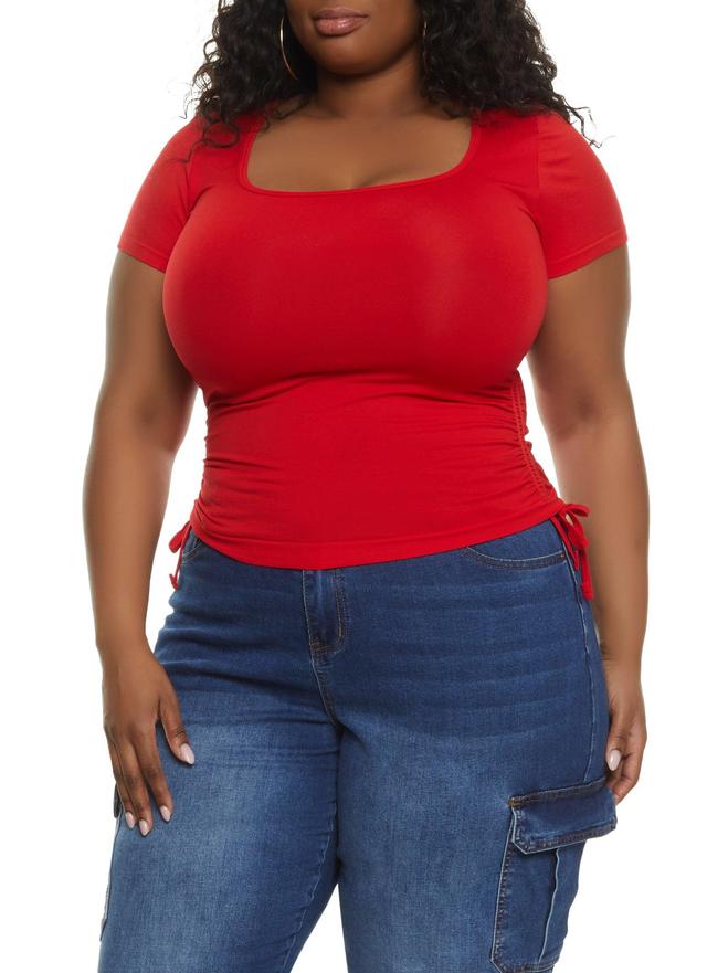 Womens Plus Size Scoop Neck Ruched Side T Shirt Product Image