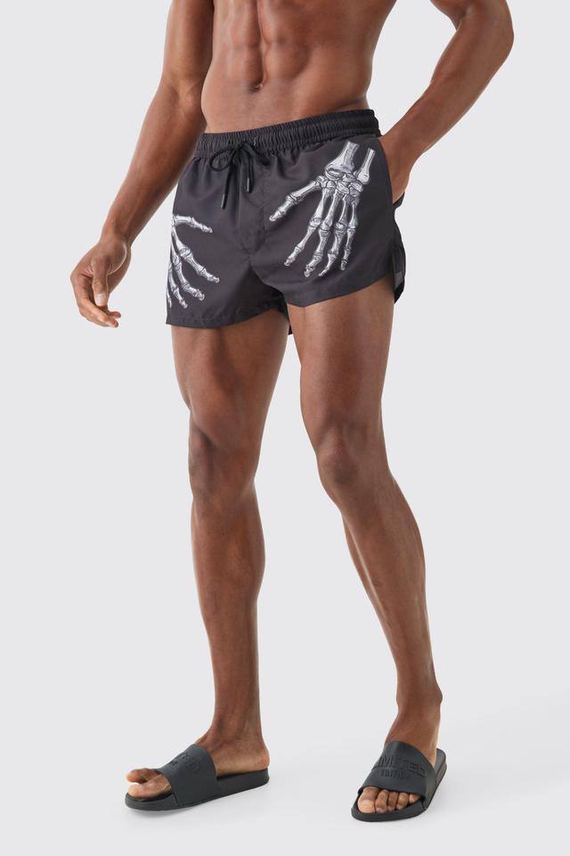 Mens Black Super Short Length Hands Skeleton Swim Short, Black Product Image