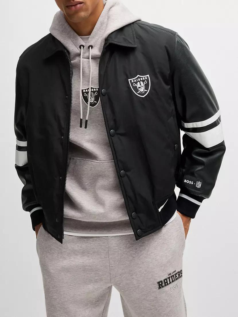 Mens BOSS x NFL Mixed-Material Jacket with Faux-Leather Sleeves Product Image