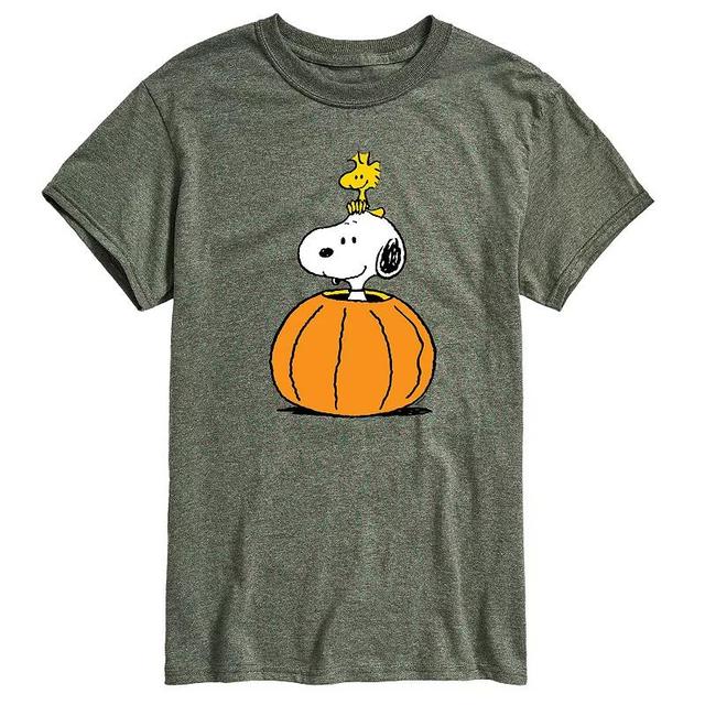 Mens Peanuts Snoopy Woodstock Pumpkin Graphic Tee Grey Green Product Image