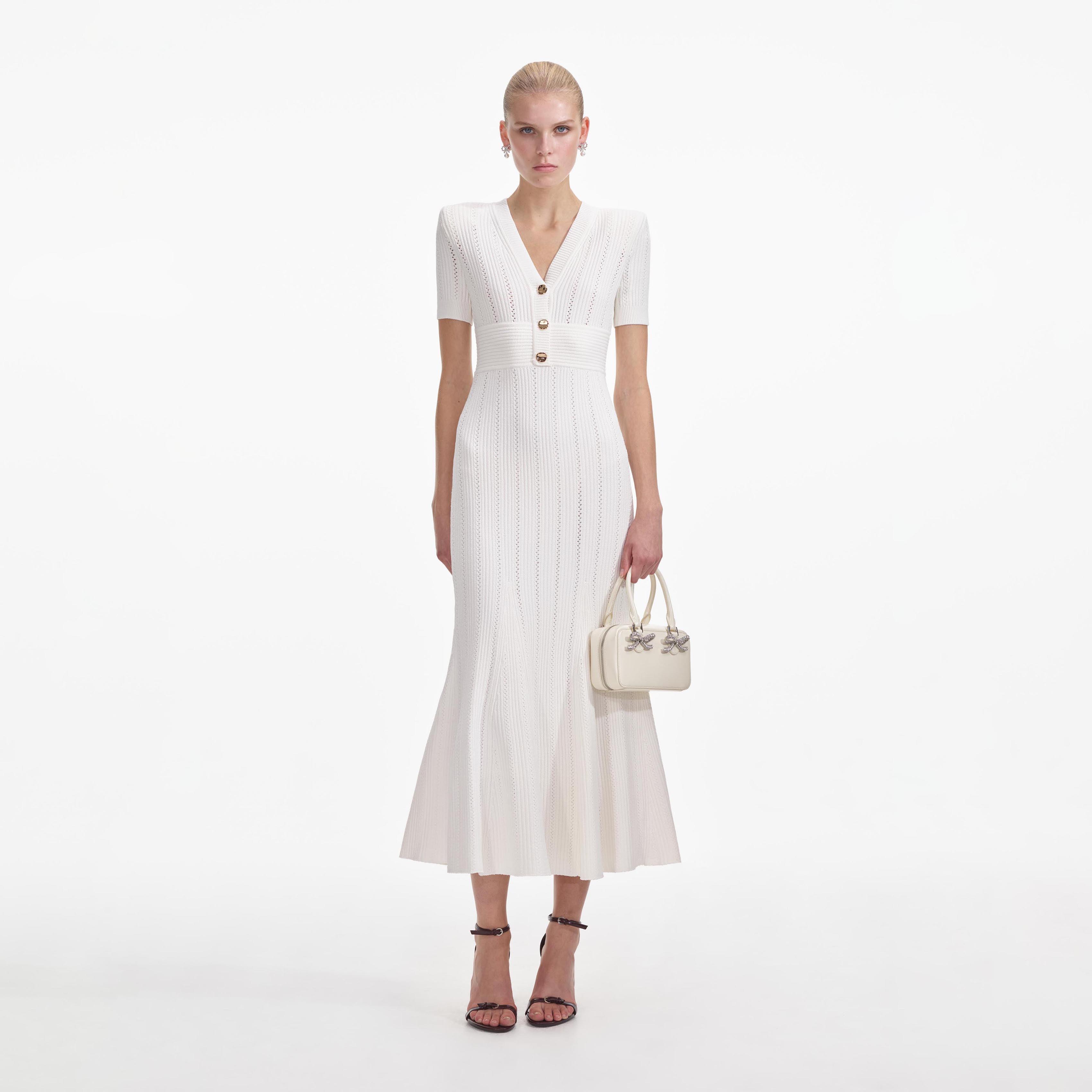 Cream Pointelle Knit Midi Dress product image