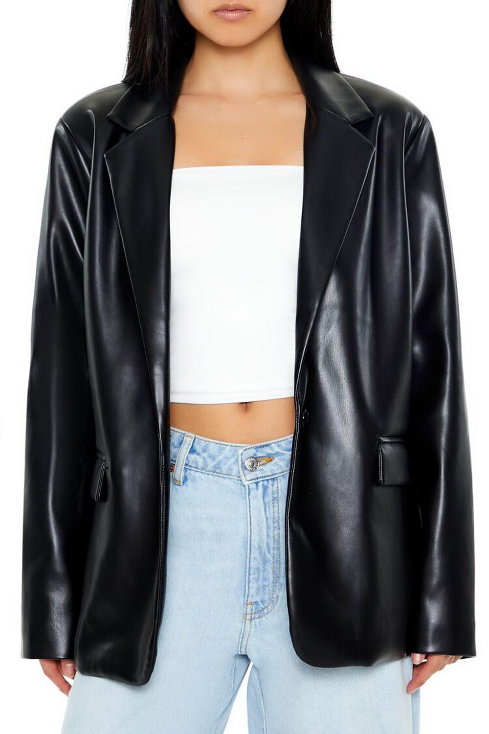 Notched Faux Leather Blazer | Forever 21 Product Image