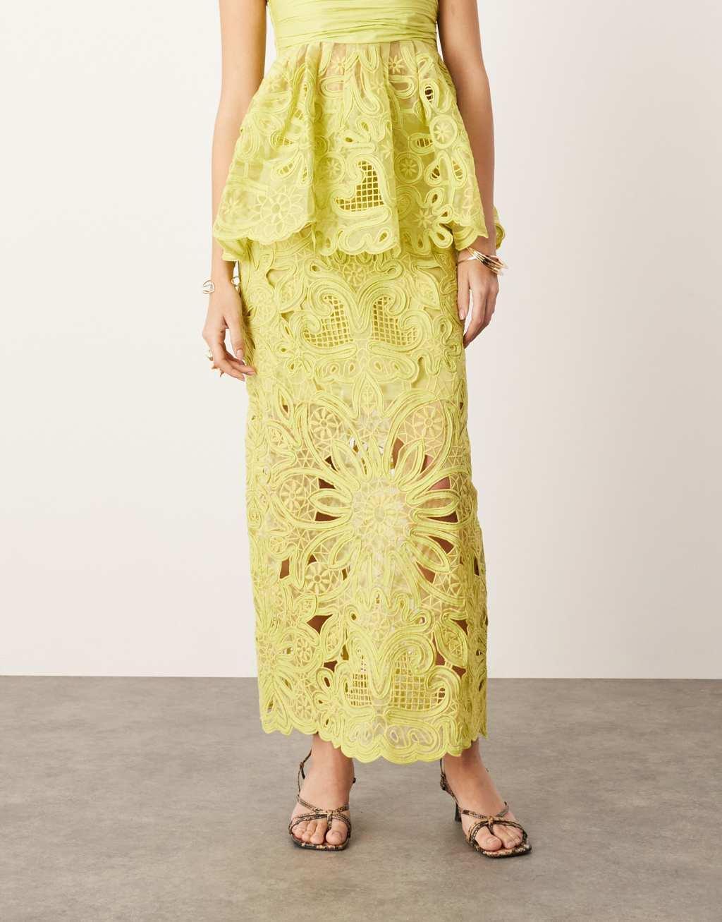 ASOS EDITION floral cornelli column midi skirt in lime - part of a set Product Image