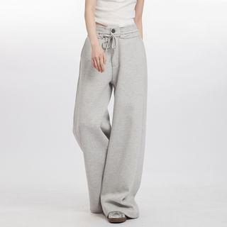 Low Waist Drawstring Plain Loose-Fit Wide-Leg Sweatpants Product Image