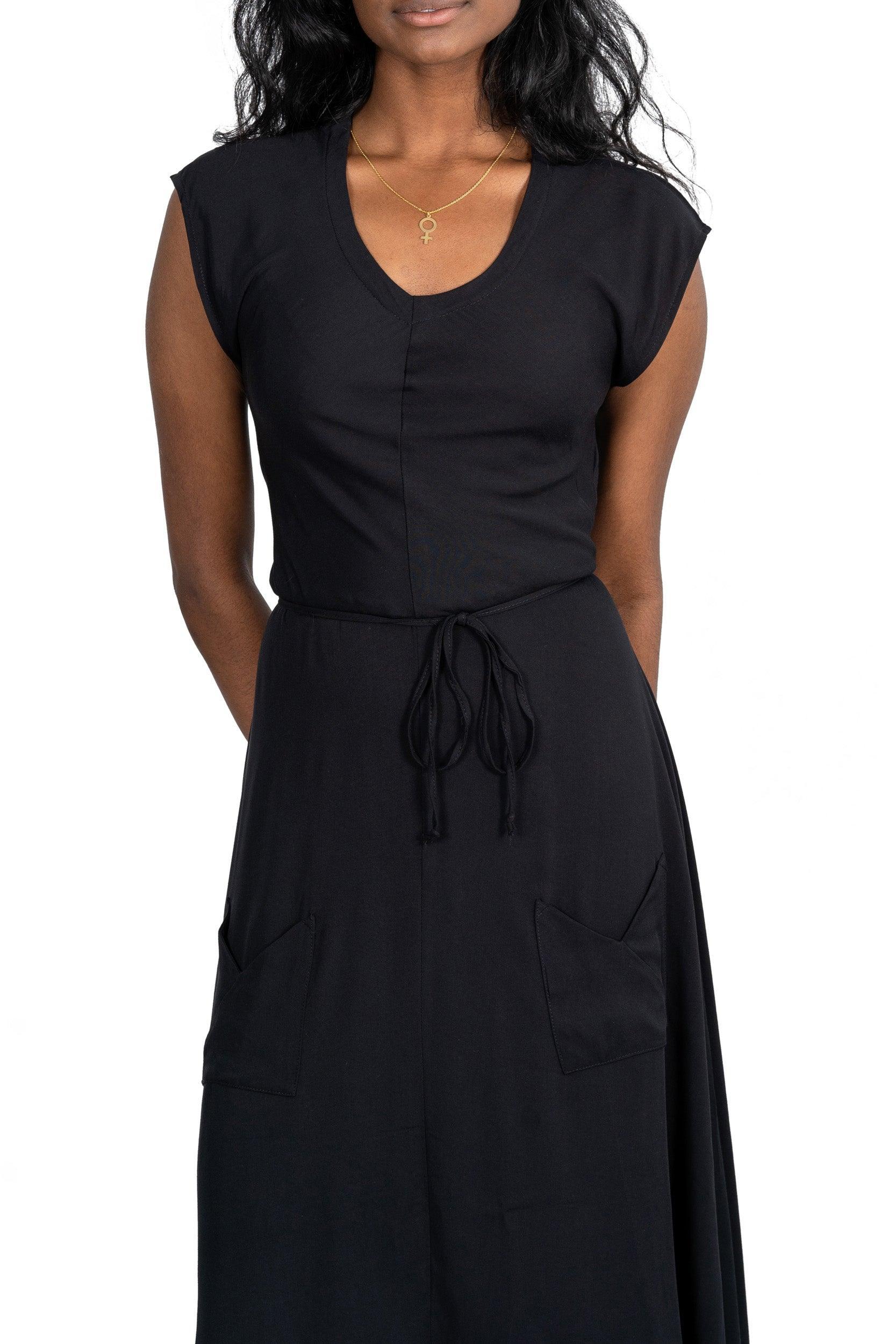 Belted Bias Dress in Black Product Image