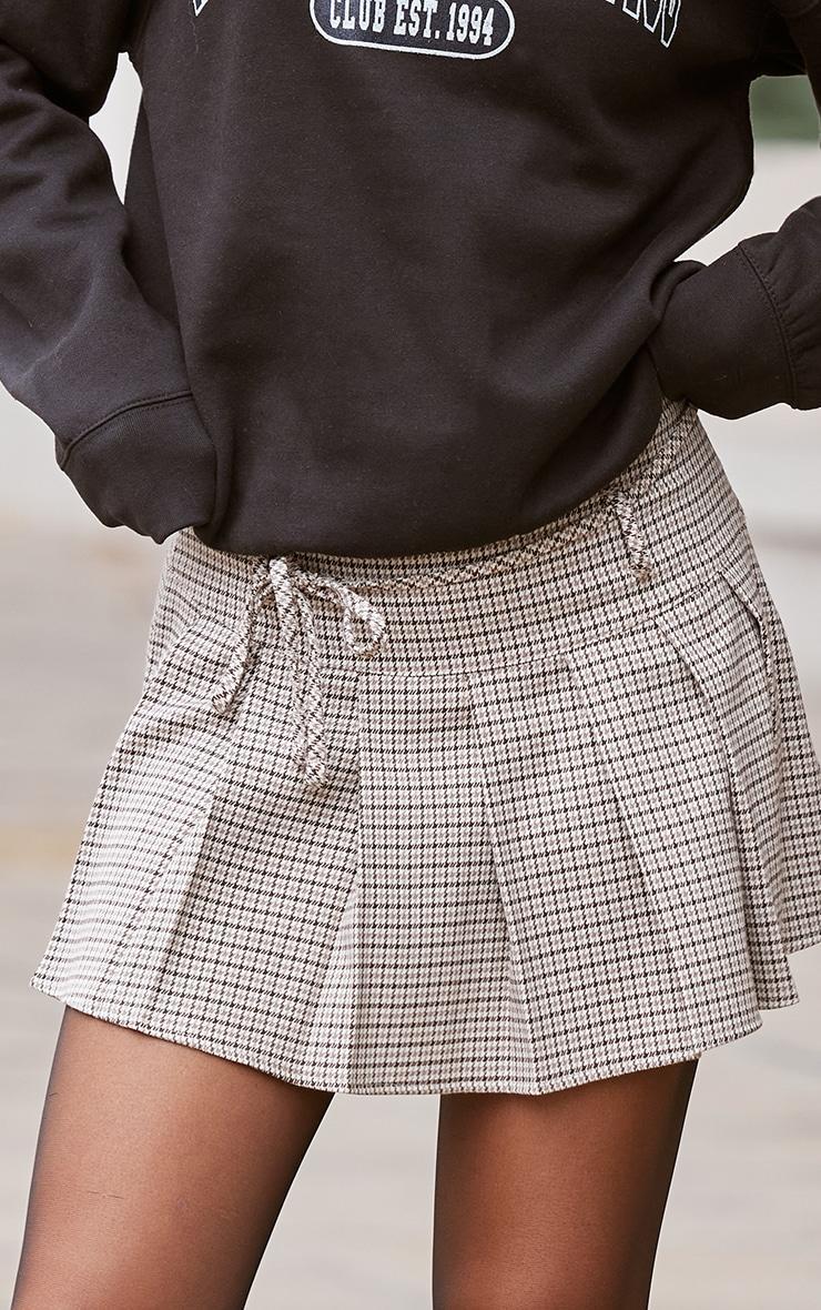 Brown Gingham Print Pleated Tie Detail Mini Skirt Product Image