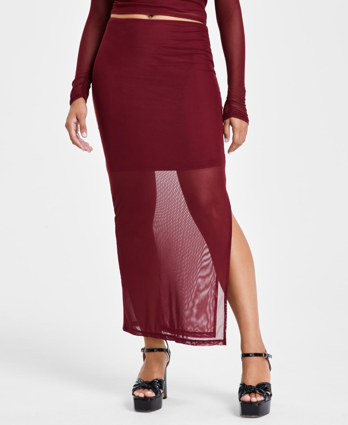 Bar Iii Womens Mesh Side-Slit Pull-On Midi Skirt, Created for Macys Product Image