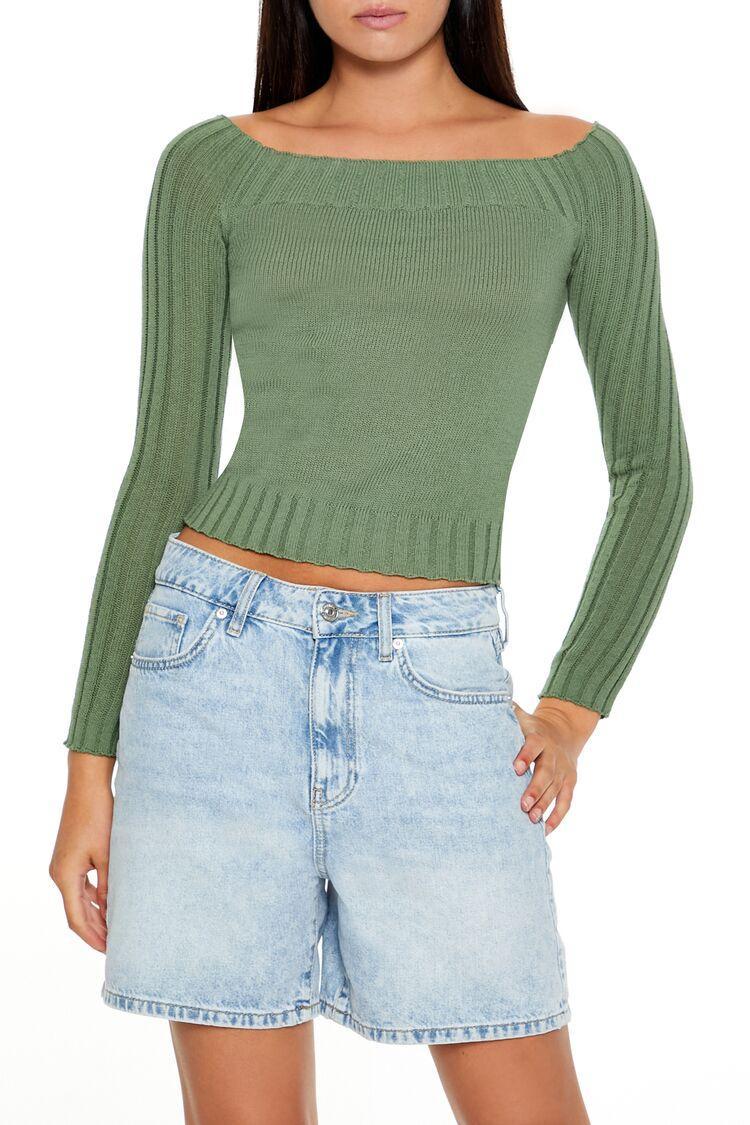 Cropped Mixed Rib-Knit Sweater | Forever 21 Product Image