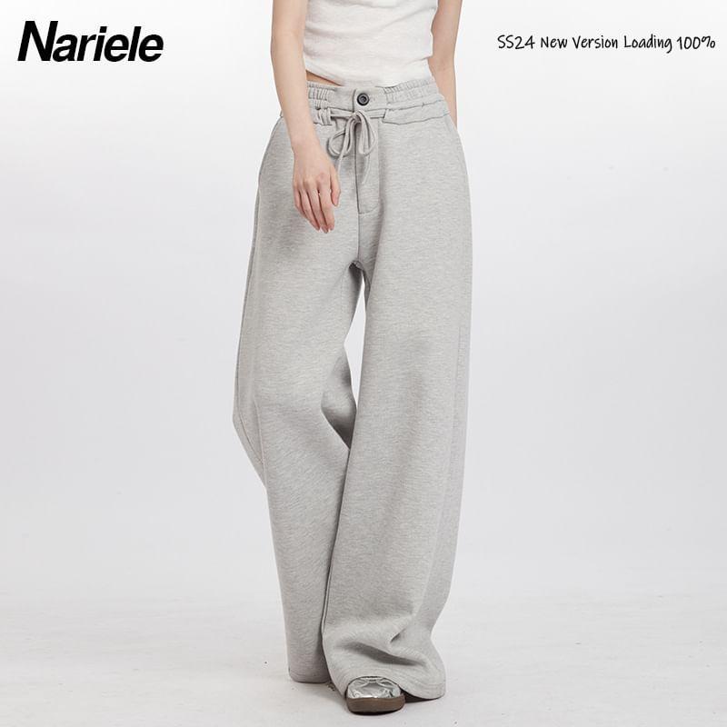 Low Waist Drawstring Plain Loose-Fit Wide-Leg Sweatpants Product Image