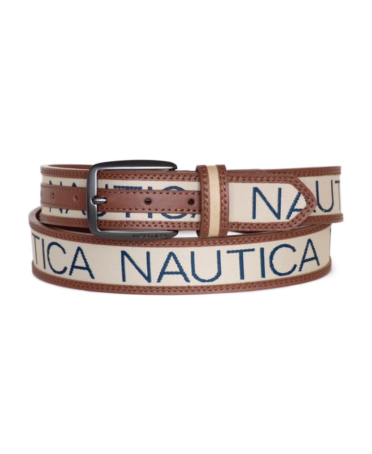 Nautica Mens Logo Ribbon with Leather Trim Belt Product Image