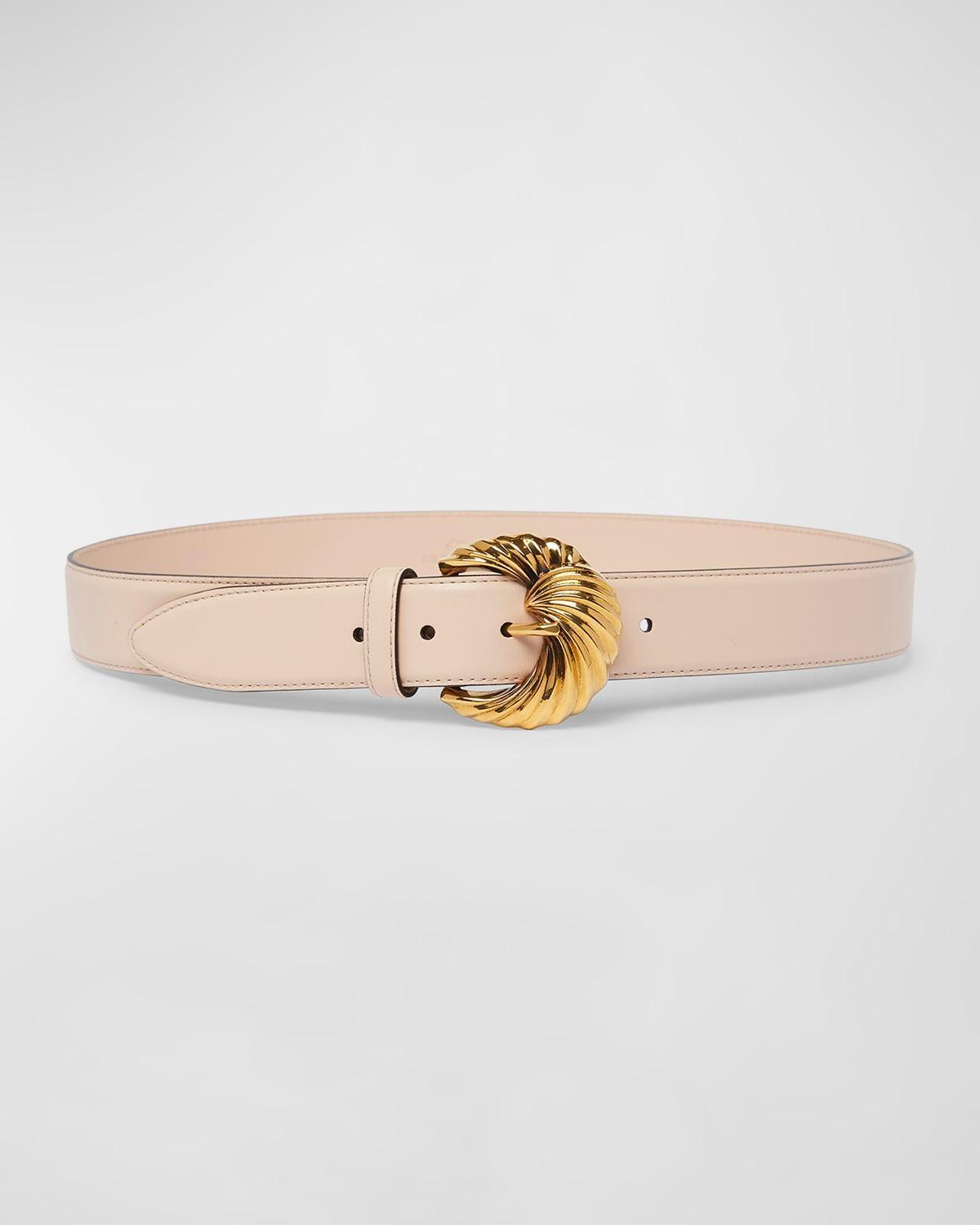 Textured Buckle Brass & Leather Belt  Product Image