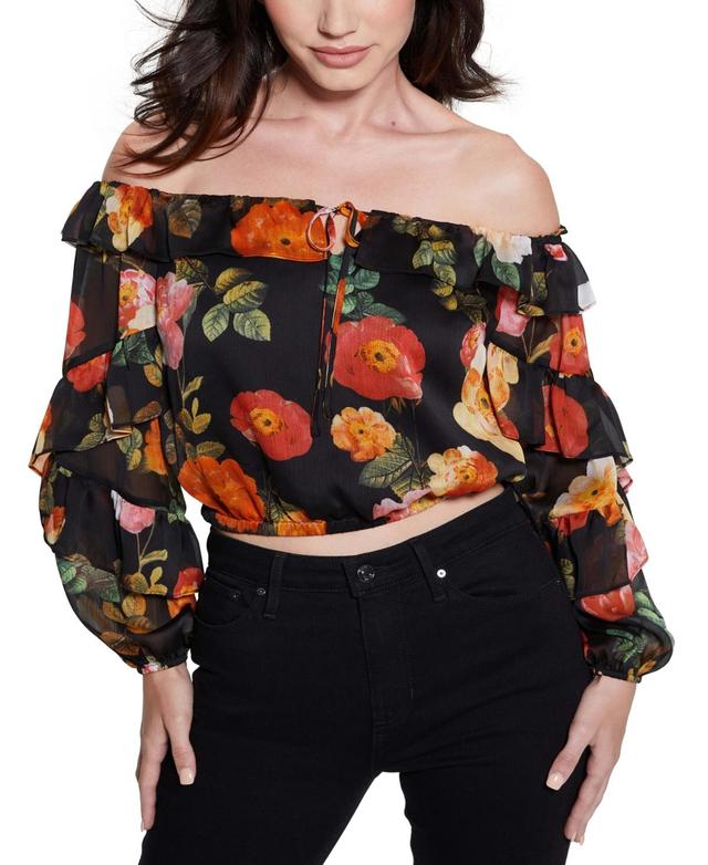 Guess Womens Shani Floral Print Off-The-Shoulder Top Product Image