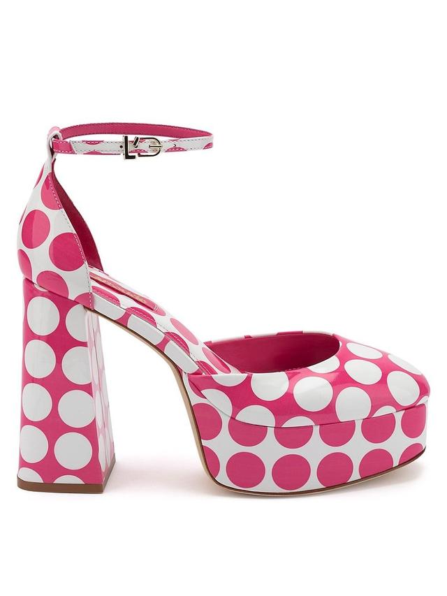 Womens Ari Polka Dot Patent Leather Ankle-Strap Platform Pumps Product Image