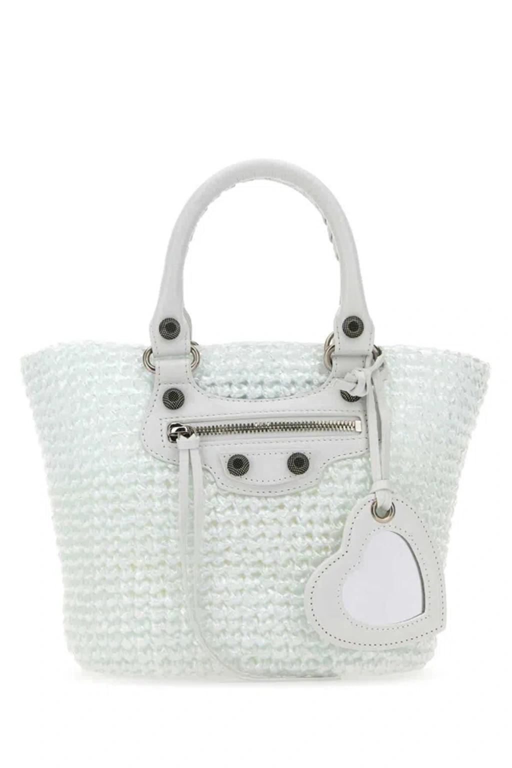 BALENCIAGA Mini Raffia Small Panier Handbag In White Product Image