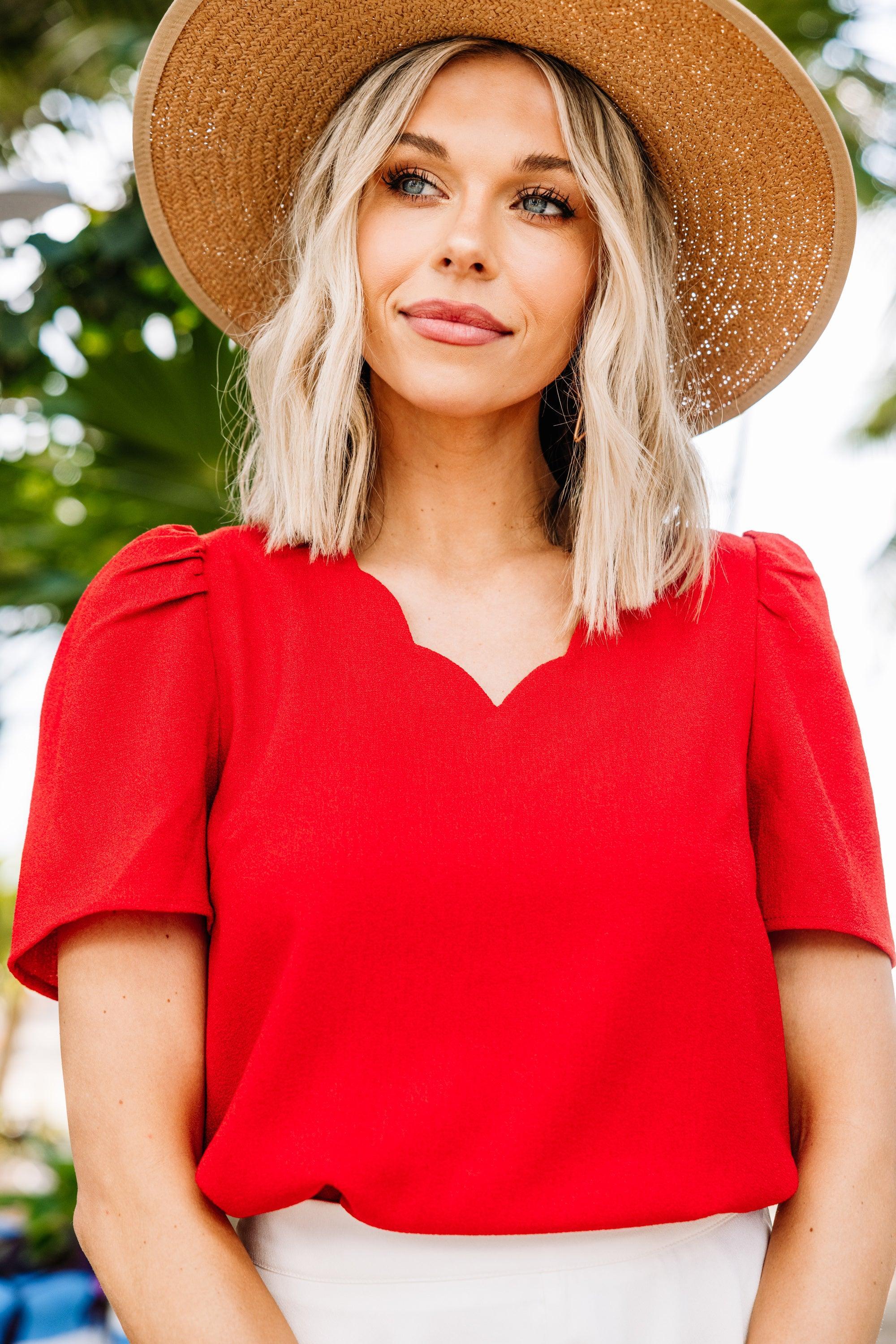 How To Love Tomato Red Scalloped Blouse Female product image