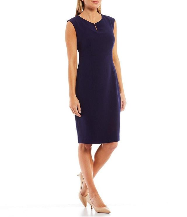 Kasper Cap Sleeve Split Round Neck Crepe Sheath Dress Product Image