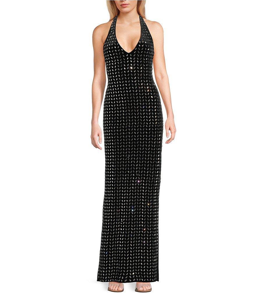 B. Darlin Velvet Stone V-Neck Halter Dress Product Image