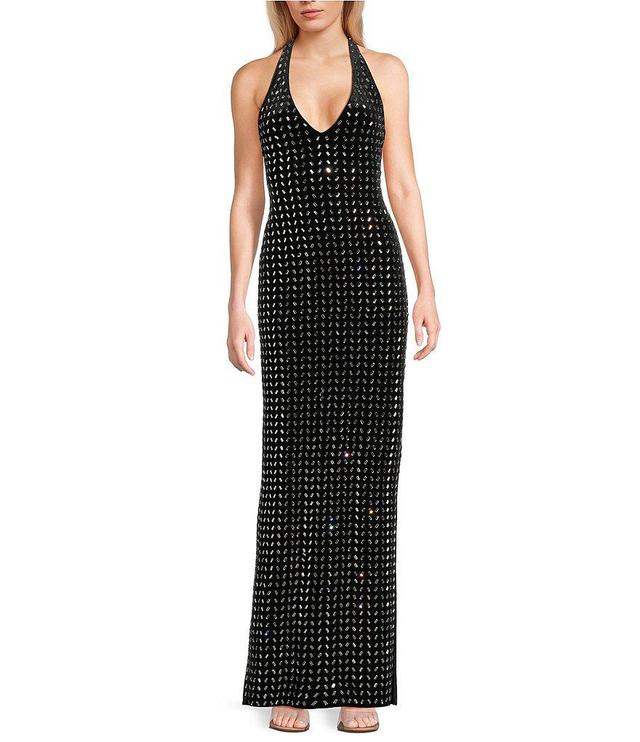 B. Darlin Velvet Stone V-Neck Halter Dress Product Image