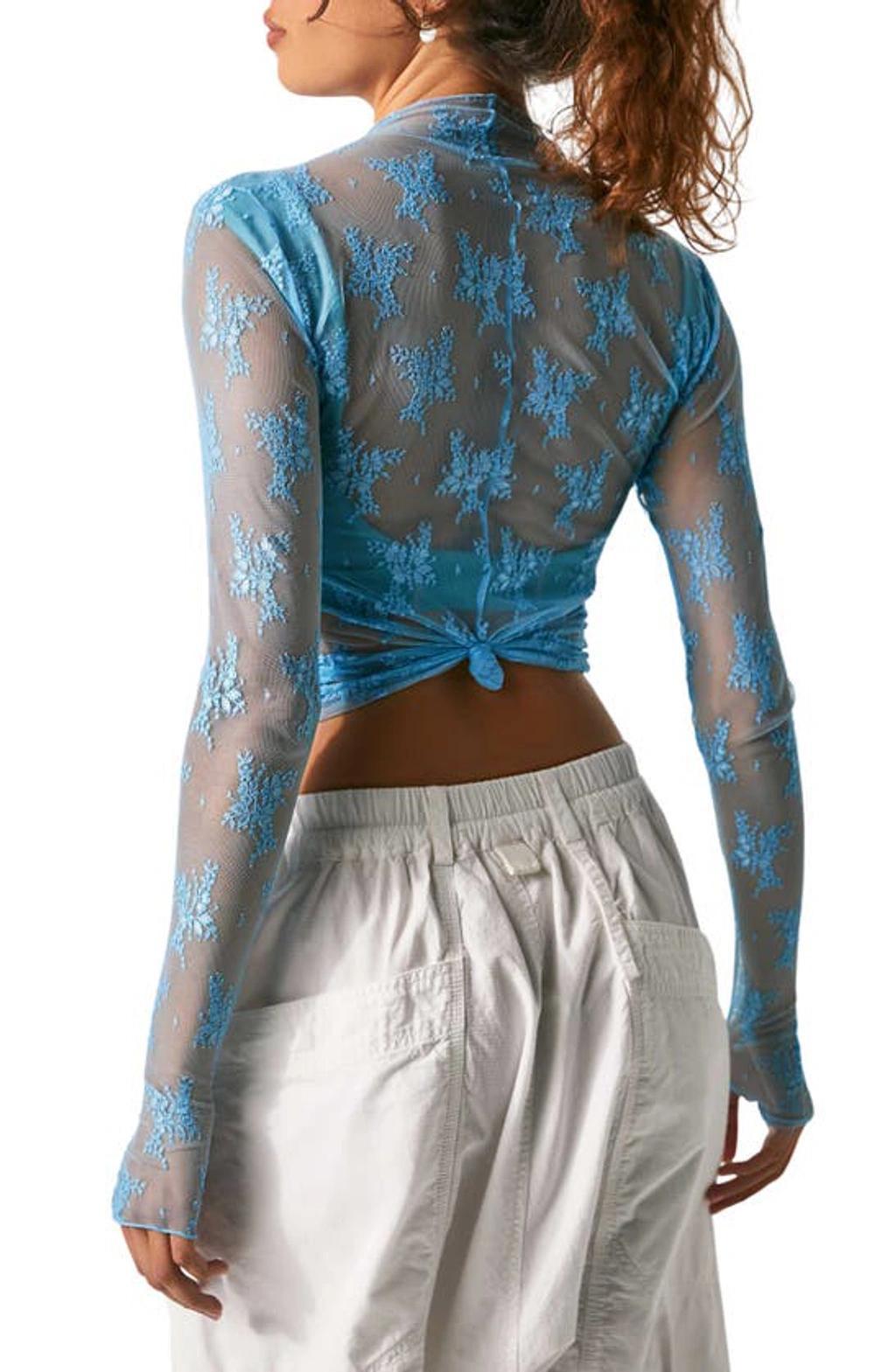 Lady Lux Floral Mesh Layering Top In Blue Product Image