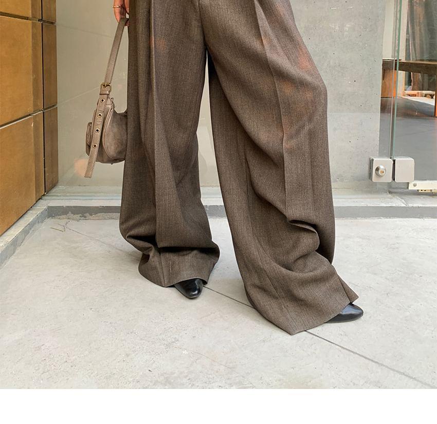 Mid Waist Plain Wide Leg Dress Pants Product Image