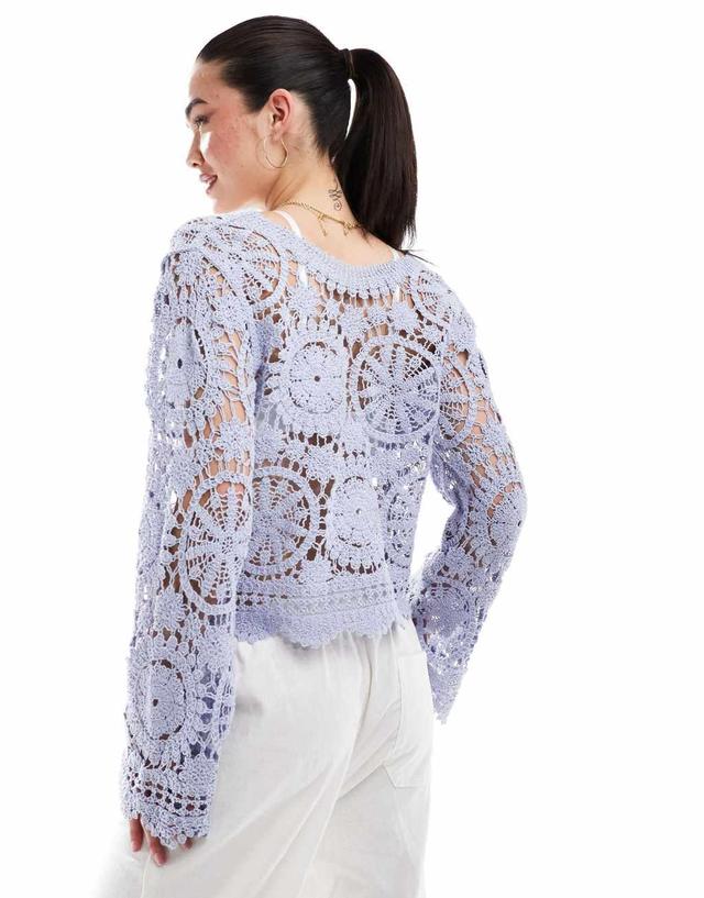 Object cropped bell sleeve crochet top in pale blue Product Image