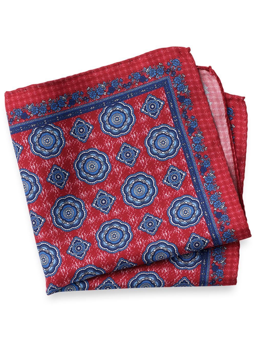 Medallion Silk Pocket Square - Red/blue Product Image