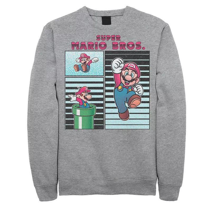 Mens Super Mario Panels Mario Jumping Warp Pipe Stripes Fleece Athletic Grey Product Image