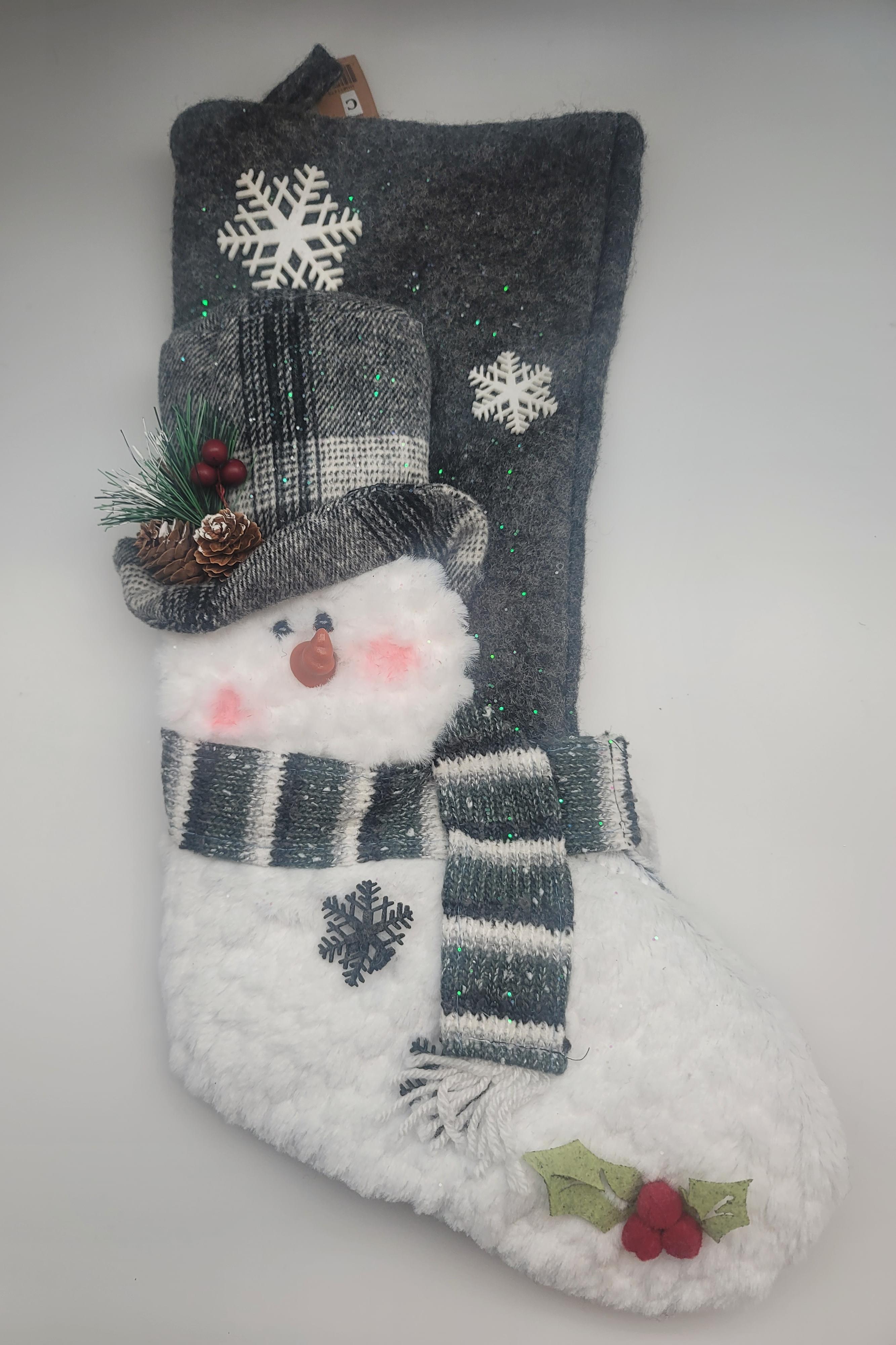 Gray snow man Christmas stocking Male Product Image