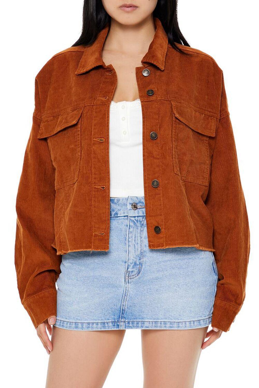 Boxy Cropped Corduroy Shacket | Forever 21 Product Image