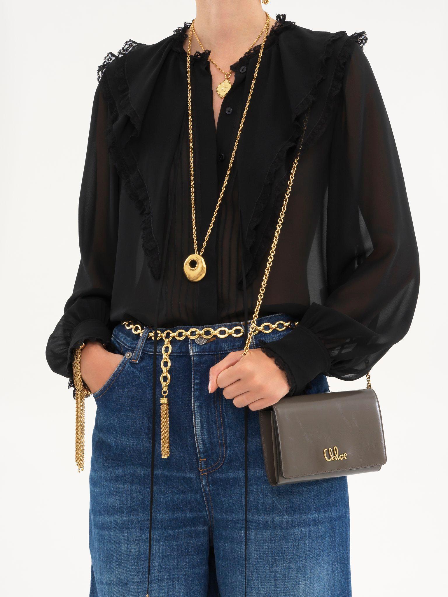 Chloé Iconic flap wallet on chain in shiny leather Product Image