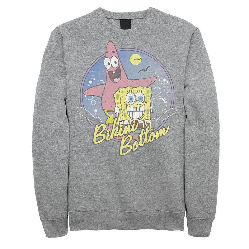 Mens SpongeBob SquarePants And Patrick Bikini Bottom Portrait Sweatshirt Athletic Grey Product Image