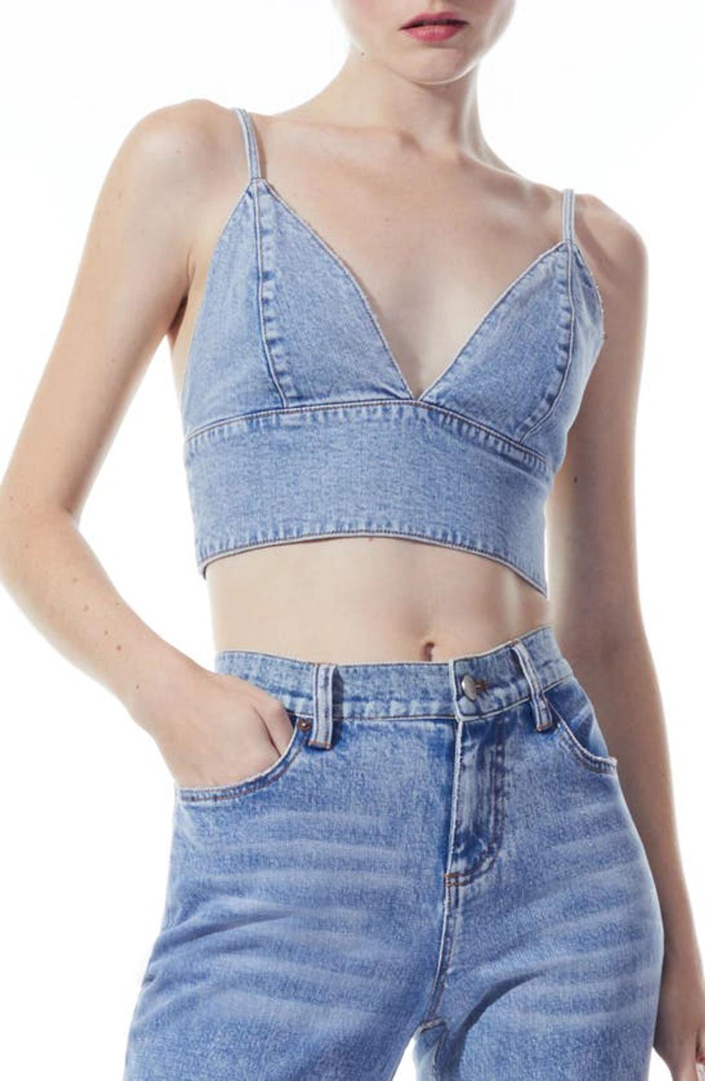 ALICE AND OLIVIA Carli Denim Crop Top In Rockstar Blue Product Image