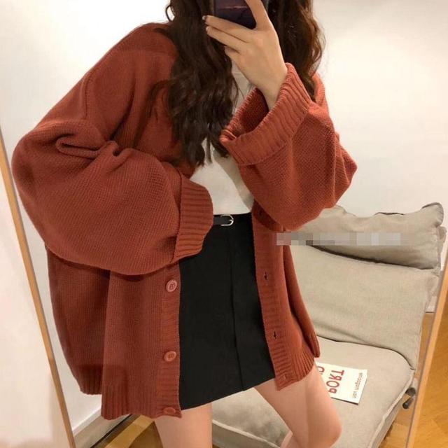 V-Neck Plain Oversized Cardigan Product Image