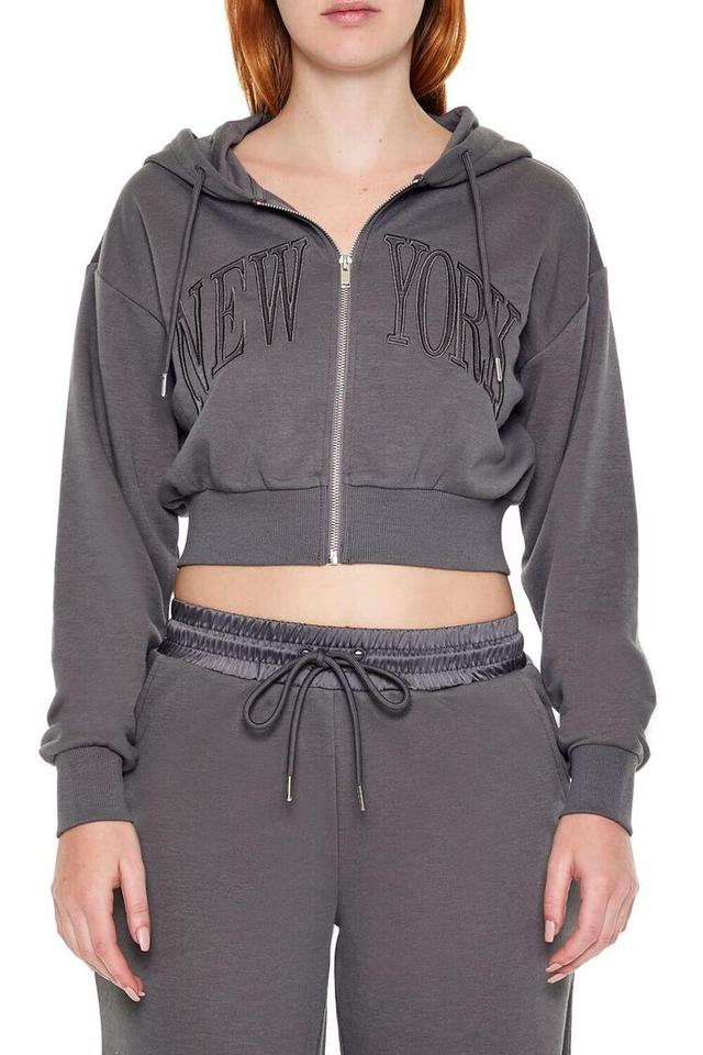 Embroidered City Cropped Hoodie | Forever 21 Product Image