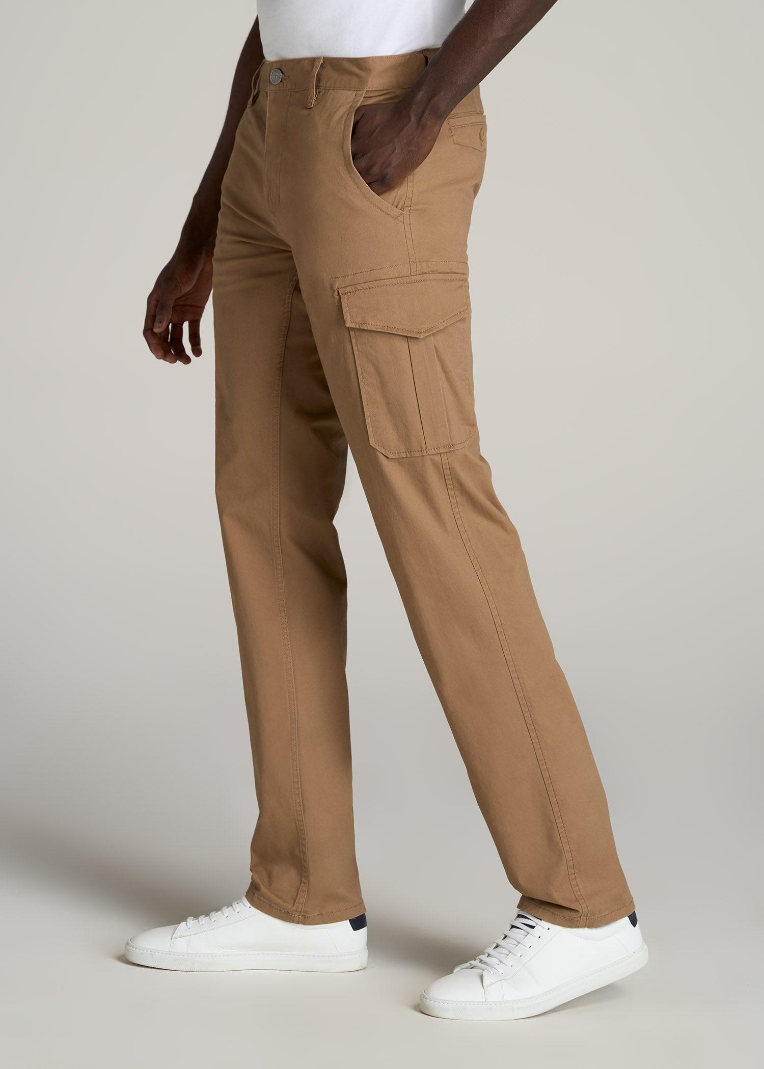 Stretch Twill Cargo Pants for Tall Men in Russet Brown Product Image